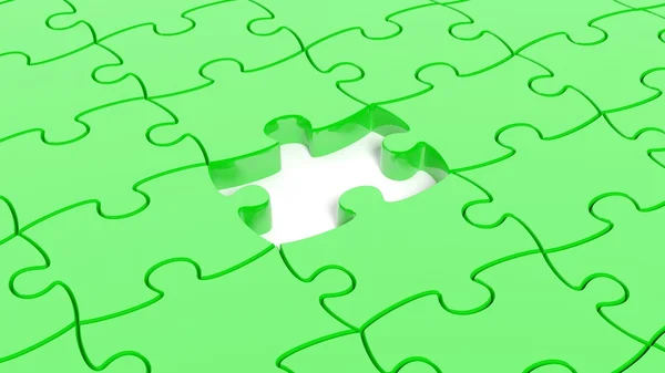 Abstract background with green puzzle pieces one piece missing. — Stock Photo, Image