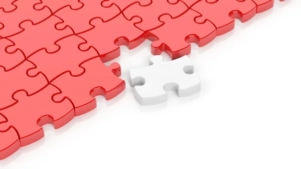 Abstract red puzzle pieces background  with one white and copy-space. — Stock Photo, Image