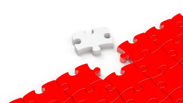 Puzzle czerwony sztuk tło z jednego białego i miejsce. — Zdjęcie stockowe