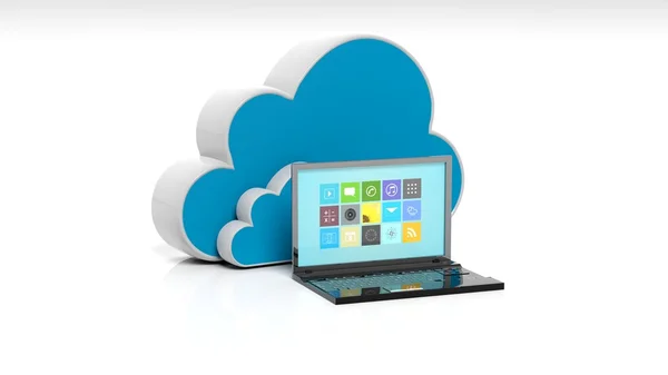 Wolken- und Laptop-Symbole isoliert auf weißem Hintergrund. — Stockfoto