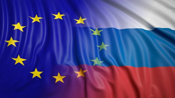 Russische und EU-Flaggen — Stockfoto