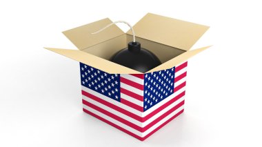 ABD, beyaz arka plan üzerinde izole bayrakla kutusuna bomba.