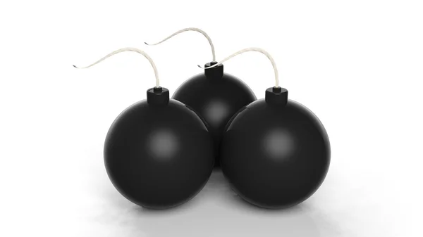 Three black cannonball bomb, isolated on white background. — Stock fotografie