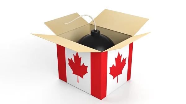 Bomb in box with flag of Canada, isolated on white background. — Zdjęcie stockowe