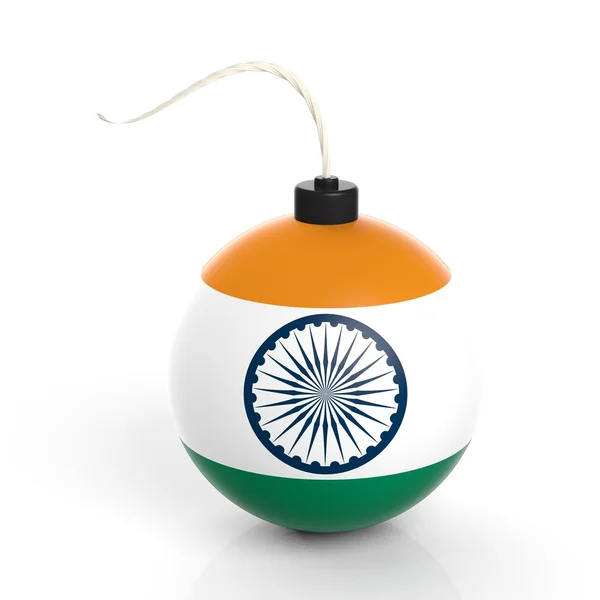 Bomba de canhão com bandeira da Índia, isolada sobre fundo branco . — Fotografia de Stock