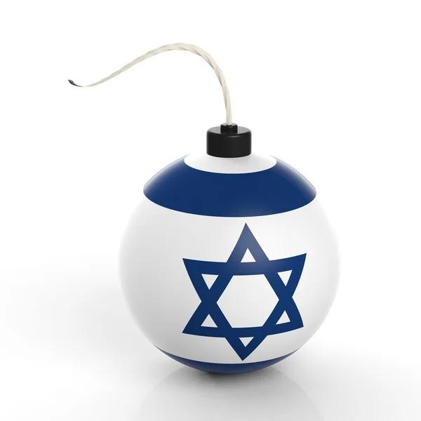 Bomba a palla di cannone con bandiera di Israele, isolata su sfondo bianco . — Foto Stock