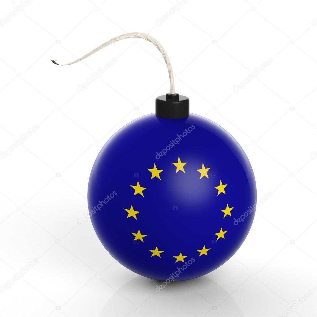 Cannonball bomb with flag of EU, isolated on white background.