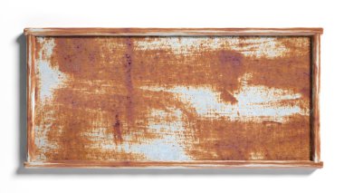 Beyaz arka plan üzerinde izole eski rustik metal işareti yazı.