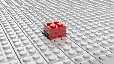 Dışarı, arka plan bir kırmızı ayakta beyaz lego blokları ilişik.