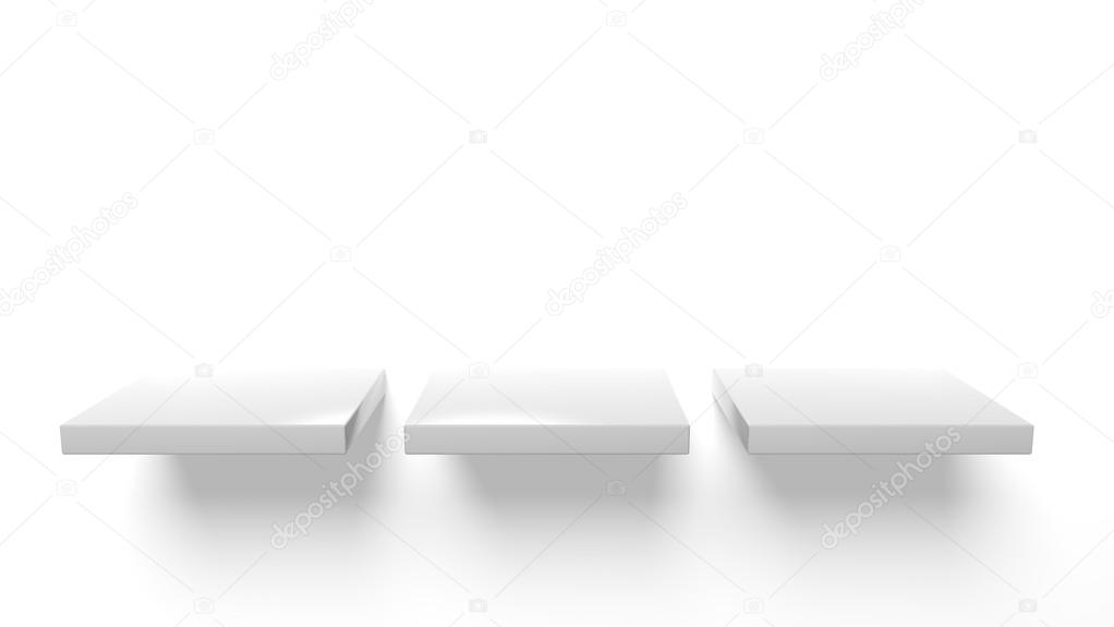 Empty wall shelves, isolated on white background.