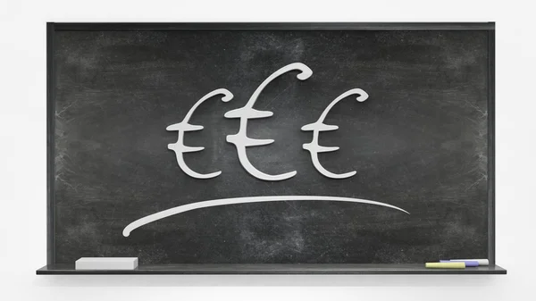 Три символа евро на доске — стоковое фото