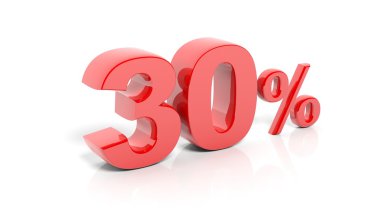 Beyaz arka plan üzerinde izole kırmızı yüzde 30 sayı.