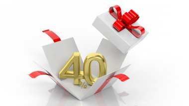 Açık hediye kutusu ile altın yüzde 40 sayı içinde o, beyaz arka plan üzerinde izole.