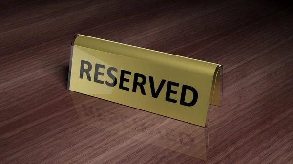 Golden glossy reservation sign on wooden surface with reflection — Stock Photo, Image