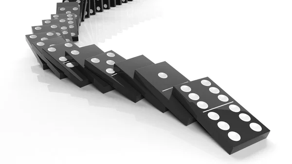 Black domino tiles falling in a row, isolated on white — Stock Photo, Image