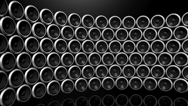 Wall of black speakers abstract background. — Stock Photo, Image