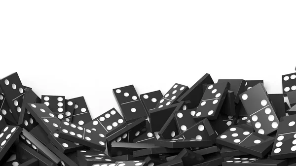 Azulejos de dominó blanco apilados aleatoriamente, aislados en blanco con espacio de copia —  Fotos de Stock