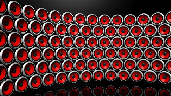 Wall of red speakers abstract background.
