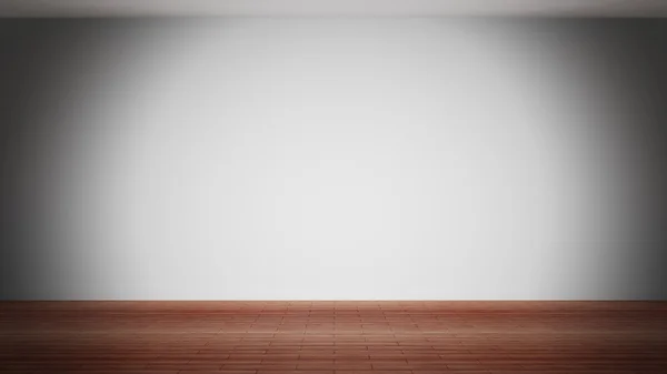 Szobabelső, az üres fehér fal és a fa padló — Stock Fotó