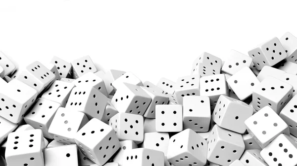 Pile of white random dices with copy-space, isolated on white background — Stock Photo, Image