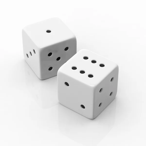 Two white dices  one and six, isolated on white background — Stock Photo, Image