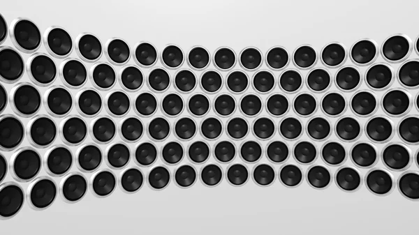 Wall of black speakers, isolated on white — Stock Photo, Image