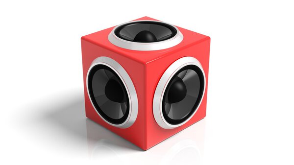 Красный кубический динамик, изолированный на белом фоне
.