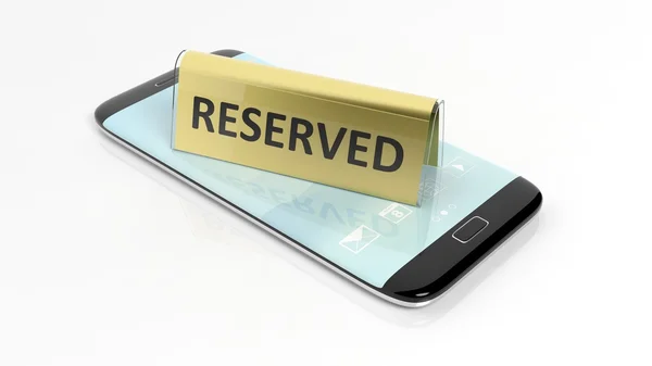 Golden glossy reservation sign on smartphone screen, isolated on white background. — Φωτογραφία Αρχείου