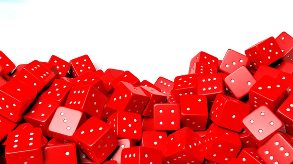 Pile of red random dices with copy-space, isolated on white background — 스톡 사진