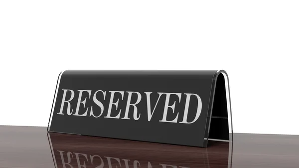 Black glossy reservation sign on wooden surface, isolated on white background. — Zdjęcie stockowe