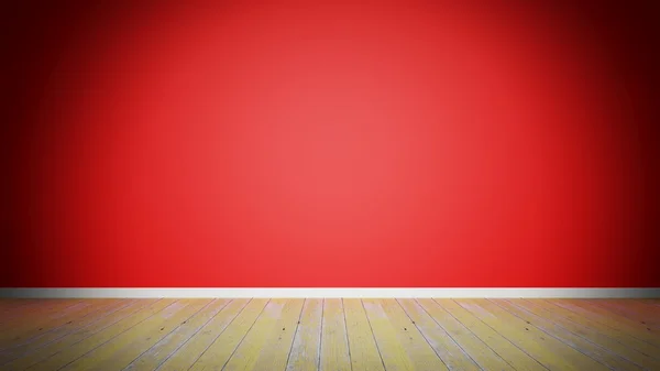 Raumausstattung, leere rote Wand und alter Holzdielenboden — Stockfoto
