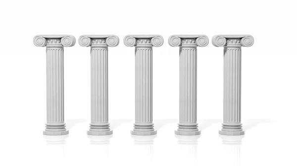 Five ancient pillars, isolated on white background. — Stock Photo, Image