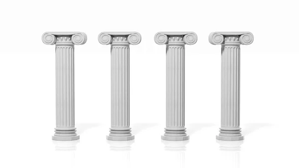 Four ancient pillars, isolated on white background. — Stock Photo, Image