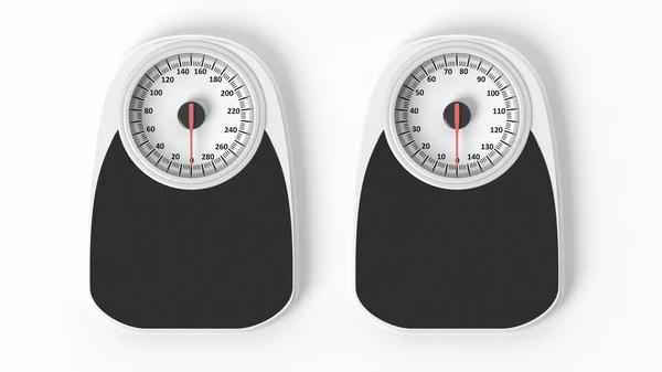 Two bathroom scales in pounds and kilos, isolated on white background. — Stock Photo, Image