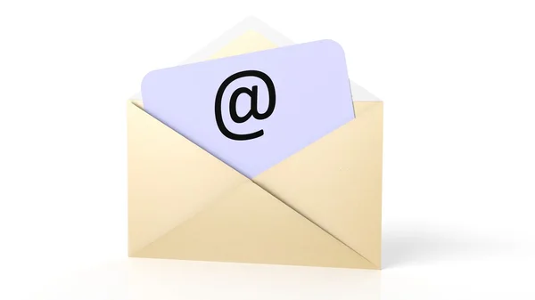 Açık sarı zarf üzerinde beyaz izole e-posta simgesiyle. — Stok fotoğraf