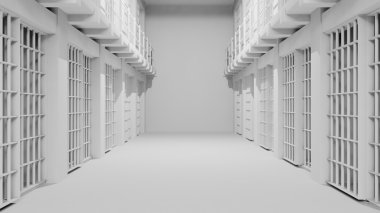 Rows of prison cells, prison interior. clipart