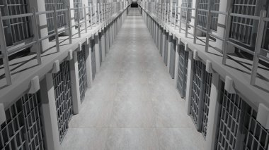 Rows of prison cells, prison interior. clipart