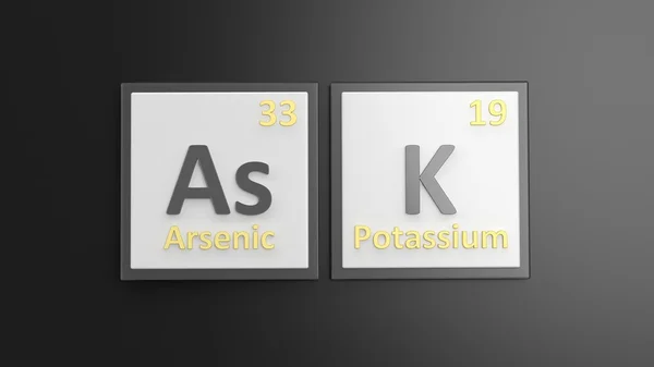 Periodic table of elements symbols used to form word Ask, isolated on black — ストック写真
