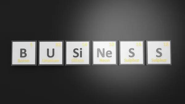 Periodic table of elements symbols used to form word Business, isolated on black — Stock fotografie