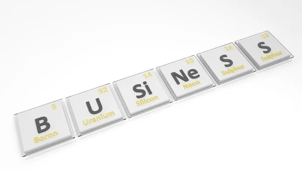 Tabela periódica de elementos símbolos usados para formar a palavra Negócios, isolados em branco . — Fotografia de Stock