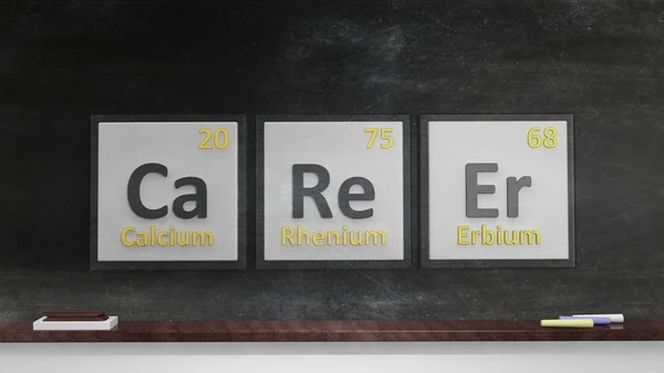 Periodiek systeem der elementen symbolen gebruikt naar vorm word carrière, op blackboard — Stockfoto