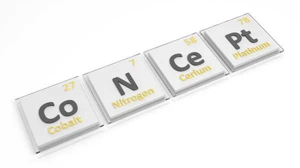 Periodic table of elements symbols used to form word Concept, isolated on white. — Stock Photo, Image