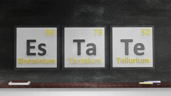 Tavola periodica degli elementi simboli utilizzati per formare la parola Estate, sulla lavagna — Foto Stock