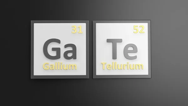 Tabela periódica de elementos símbolos usados para formar a palavra Gate, isolada em preto — Fotografia de Stock