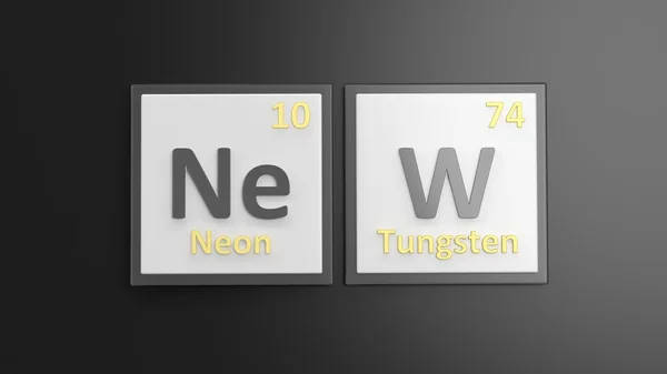 Periodic table of elements symbols used to form word New, isolated on black — Stock Photo, Image