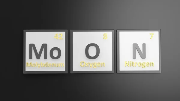 Periodiska systemet av element symboler används till formuläret ord månen, isolerade på svart — Stockfoto