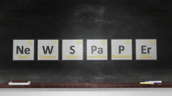 Periodiek systeem der elementen symbolen gebruikt naar vorm word krant, op blackboard — Stockfoto