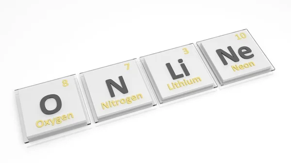 Periodic table of elements symbols used to form word Online, isolated on white. — Stock Photo, Image