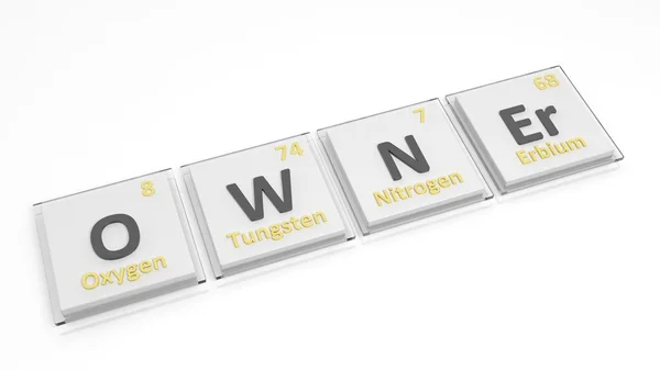 Periodic table of elements symbols used to form word Owner, isolated on white. — Stock Photo, Image