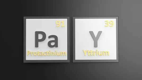 Tabla periódica de elementos símbolos utilizados para formar la palabra Pay, aislado en negro — Foto de Stock